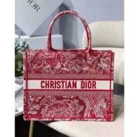 Dior Unisex Medium Book Tote Burgundy Toile De Jouy Stripes Embroidery (2)