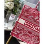 Dior Unisex Medium Book Tote Burgundy Toile De Jouy Stripes Embroidery - Image 11