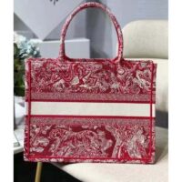 Dior Unisex Medium Book Tote Burgundy Toile De Jouy Stripes Embroidery (2)