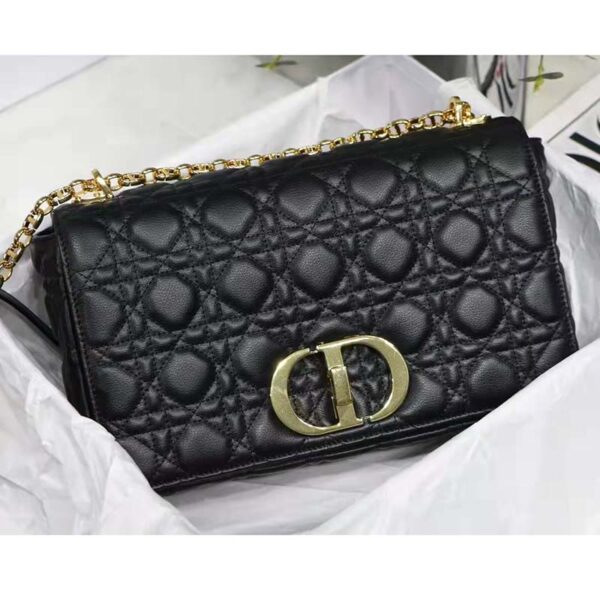 Dior Women CD Lagre Dior Caro Bag Black Supple Cannage Calfskin (12)