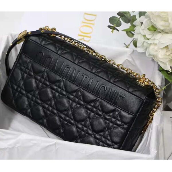 Dior Women CD Lagre Dior Caro Bag Black Supple Cannage Calfskin (6)