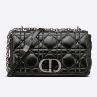 Dior Women CD Large Dior Caro Bag Black Quilted Macrocannage Calfskin