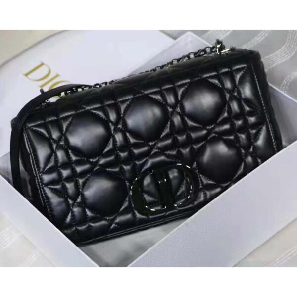 Dior Women CD Large Dior Caro Bag Black Quilted Macrocannage Calfskin (9)