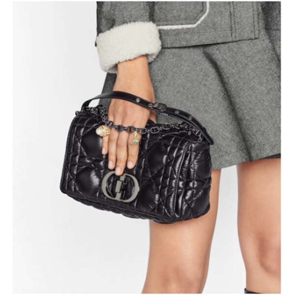 Dior Women CD Medium Dior Caro Bag Black Quilted Macrocannage Calfskin (11)