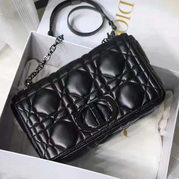 Dior Women CD Medium Dior Caro Bag Black Quilted Macrocannage Calfskin (4)