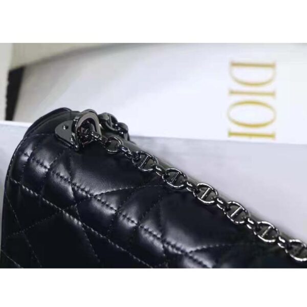 Dior Women CD Medium Dior Caro Bag Black Quilted Macrocannage Calfskin (6)