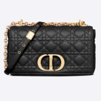 Dior Women CD Medium Dior Caro Bag Black Supple Cannage Calfskin (3)