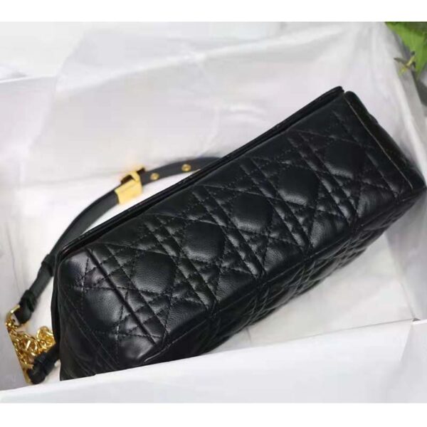 Dior Women CD Medium Dior Caro Bag Black Supple Cannage Calfskin (4)