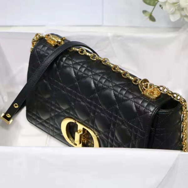 Dior Women CD Medium Dior Caro Bag Black Supple Cannage Calfskin (7)