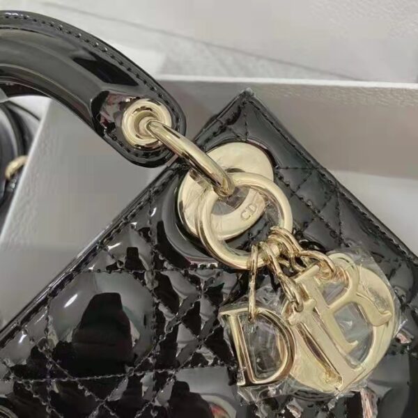 Dior Women CD Mini Lady Dior Bag Black Patent Cannage Calfskin (10)