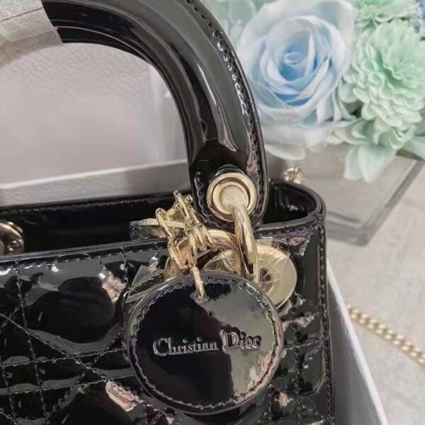 Dior Women CD Mini Lady Dior Bag Black Patent Cannage Calfskin (13)