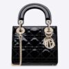 Dior Women CD Mini Lady Dior Bag Black Patent Cannage Calfskin