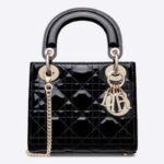Dior Women CD Mini Lady Dior Bag Black Patent Cannage Calfskin