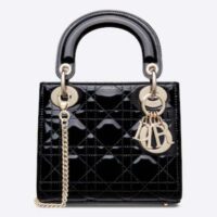 Dior Women CD Mini Lady Dior Bag Black Patent Cannage Calfskin