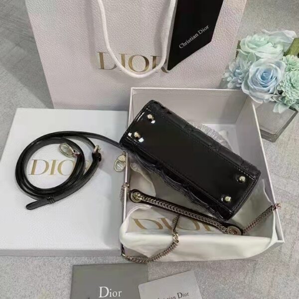 Dior Women CD Mini Lady Dior Bag Black Patent Cannage Calfskin (6)