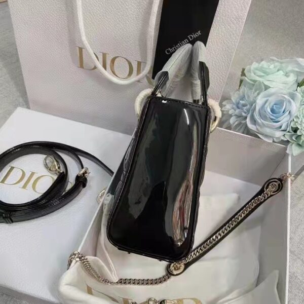 Dior Women CD Mini Lady Dior Bag Black Patent Cannage Calfskin (9)