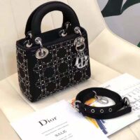 Dior Women CD Mini Lady Dior Bag Black Strass Cannage Satin (8)