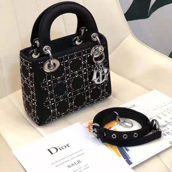 Dior Women CD Mini Lady Dior Bag Black Strass Cannage Satin (3)