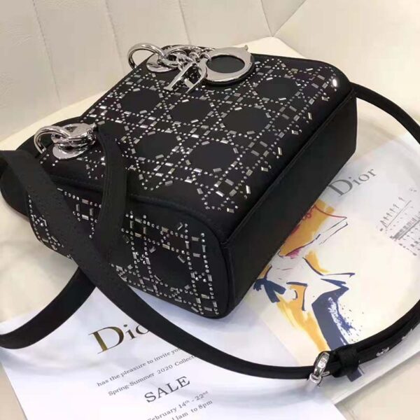 Dior Women CD Mini Lady Dior Bag Black Strass Cannage Satin (5)