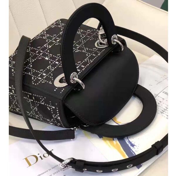 Dior Women CD Mini Lady Dior Bag Black Strass Cannage Satin (6)
