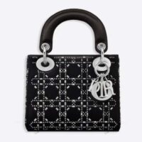 Dior Women CD Mini Lady Dior Bag Black Strass Cannage Satin