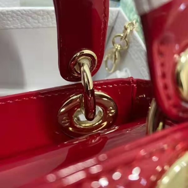 Dior Women CD Mini Lady Dior Bag Cherry Red Patent Cannage Calfskin (11)