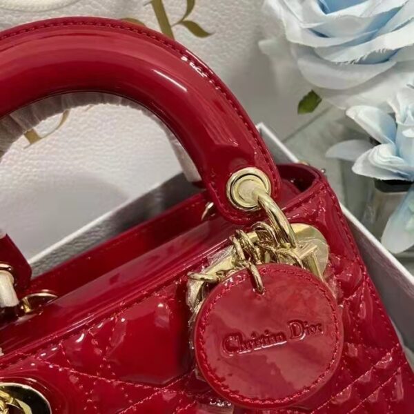 Dior Women CD Mini Lady Dior Bag Cherry Red Patent Cannage Calfskin (3)
