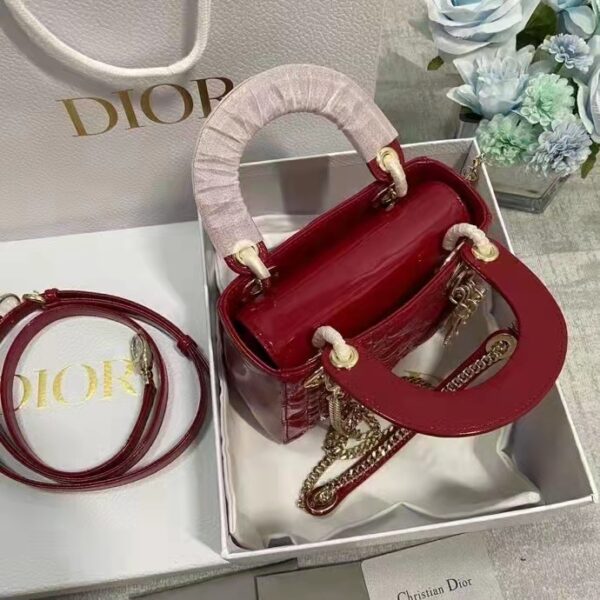 Dior Women CD Mini Lady Dior Bag Cherry Red Patent Cannage Calfskin (4)