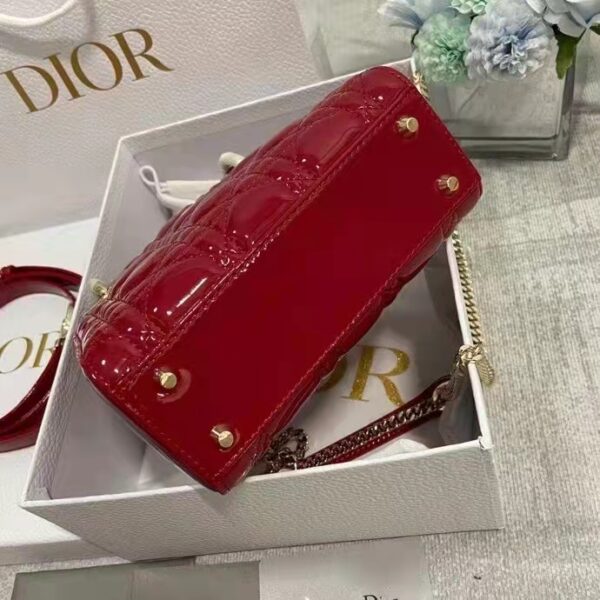 Dior Women CD Mini Lady Dior Bag Cherry Red Patent Cannage Calfskin (5)