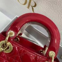 Dior Women CD Mini Lady Dior Bag Cherry Red Patent Cannage Calfskin (7)