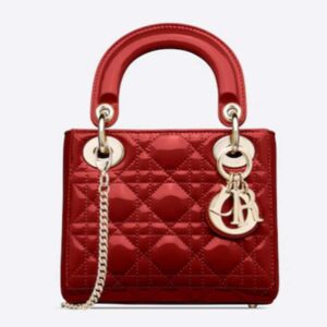 Dior Women CD Mini Lady Dior Bag Cherry Red Patent Cannage Calfskin