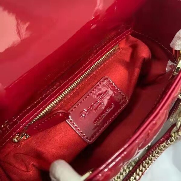 Dior Women CD Mini Lady Dior Bag Cherry Red Patent Cannage Calfskin (8)