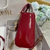 Dior Women CD Mini Lady Dior Bag Cherry Red Patent Cannage Calfskin (7)