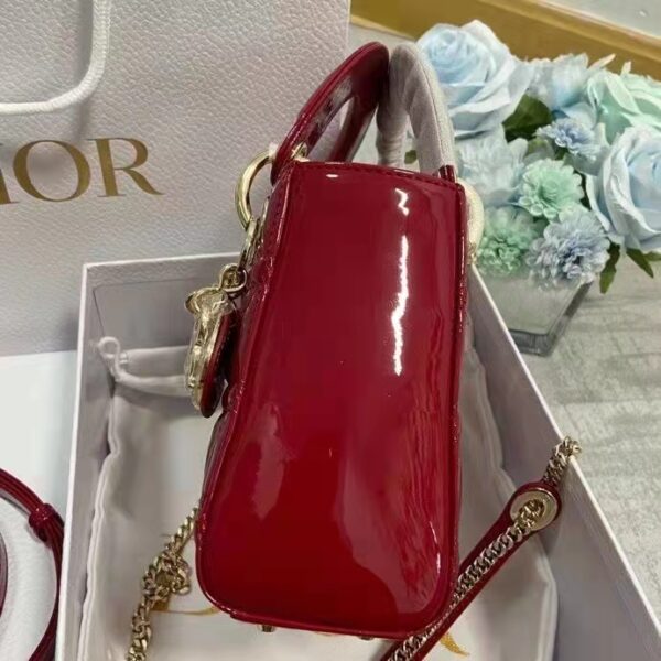 Dior Women CD Mini Lady Dior Bag Cherry Red Patent Cannage Calfskin (9)