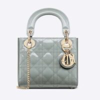 Dior Women CD Mini Lady Dior Bag Gray Patent Cannage Calfskin (1)