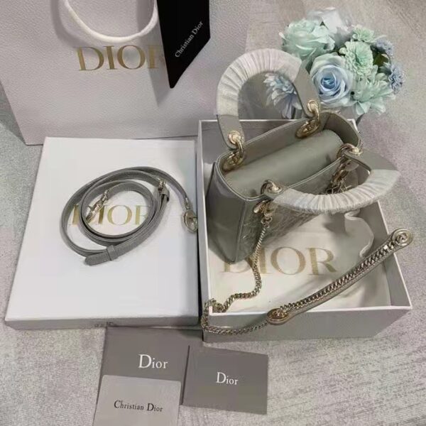 Dior Women CD Mini Lady Dior Bag Gray Patent Cannage Calfskin (10)
