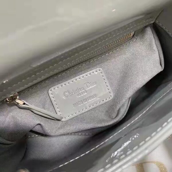Dior Women CD Mini Lady Dior Bag Gray Patent Cannage Calfskin (11)