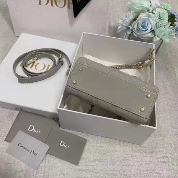 Dior Women CD Mini Lady Dior Bag Gray Patent Cannage Calfskin (2)