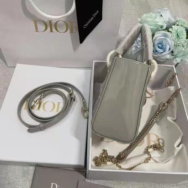 Dior Women CD Mini Lady Dior Bag Gray Patent Cannage Calfskin (5)