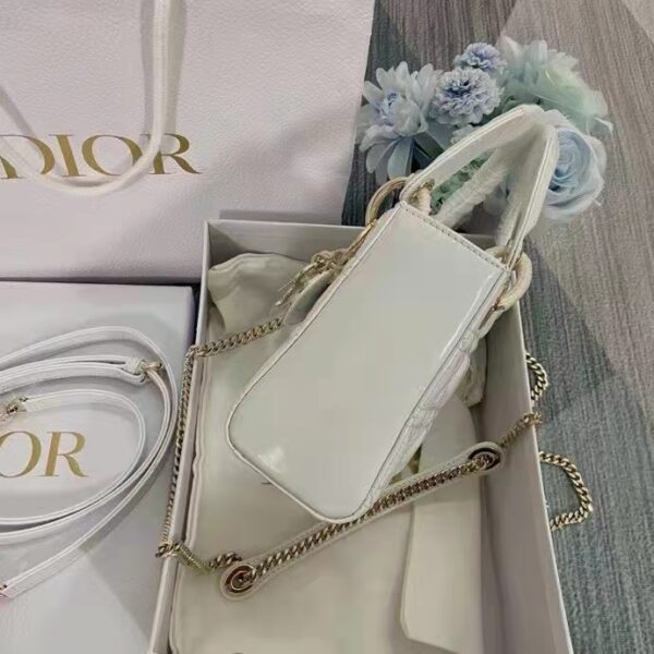 Dior Women CD Mini Lady Dior Bag Latte Patent Cannage Calfskin (3)