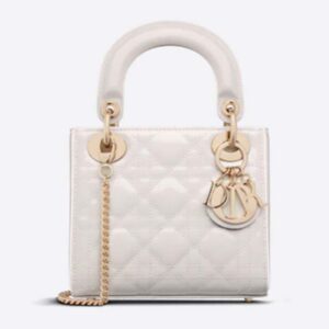 Dior Women CD Mini Lady Dior Bag Latte Patent Cannage Calfskin