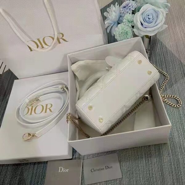 Dior Women CD Mini Lady Dior Bag Latte Patent Cannage Calfskin (5)
