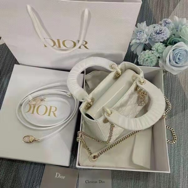 Dior Women CD Mini Lady Dior Bag Latte Patent Cannage Calfskin (9)