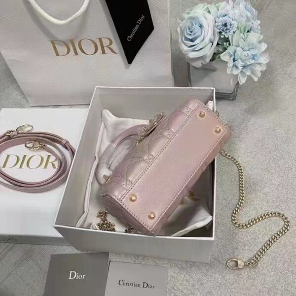Dior Women CD Mini Lady Dior Bag Lotus Pearlescent Cannage Lambskin (10)