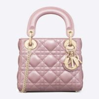 Dior Women CD Mini Lady Dior Bag Lotus Pearlescent Cannage Lambskin (5)