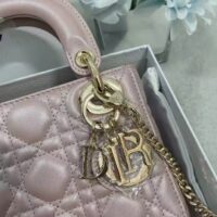 Dior Women CD Mini Lady Dior Bag Lotus Pearlescent Cannage Lambskin (5)