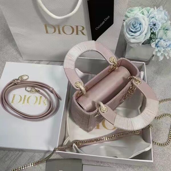 Dior Women CD Mini Lady Dior Bag Lotus Pearlescent Cannage Lambskin (7)