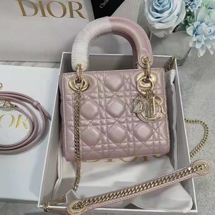 Mini Lady Dior Bag Lotus Pearlescent Cannage Lambskin