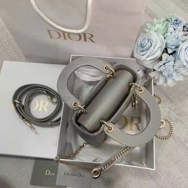 Dior Women CD Mini Lady Dior Bag Opaline Gray Pearlescent Cannage Lambskin (11)