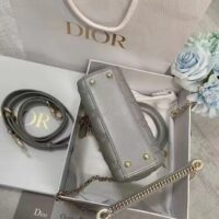 Dior Women CD Mini Lady Dior Bag Opaline Gray Pearlescent Cannage Lambskin (2)